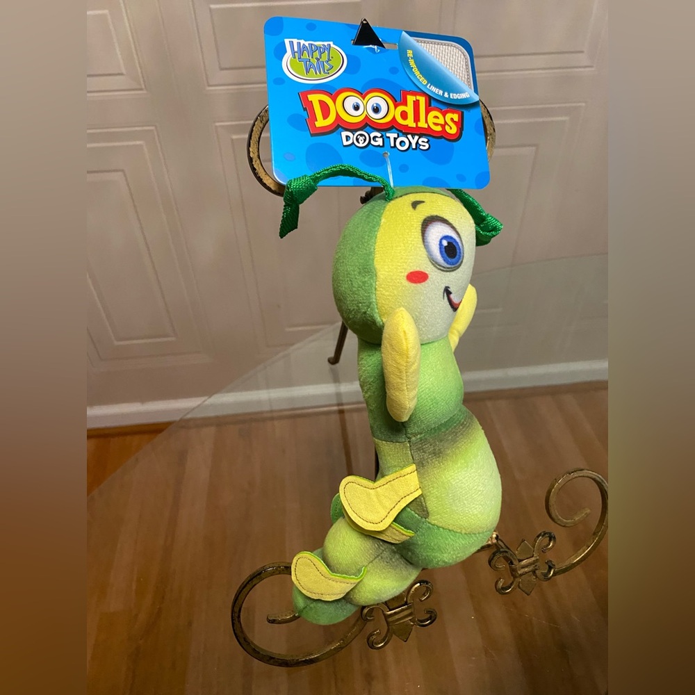 Happy Tails Doodles CarterPillar Plush Dog Toy Clinker &  Squeaker 10”